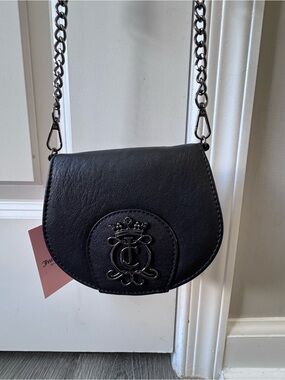 Juicy Couture Black Leather Crossbody Y2K Inspired Bag with Chain Strap